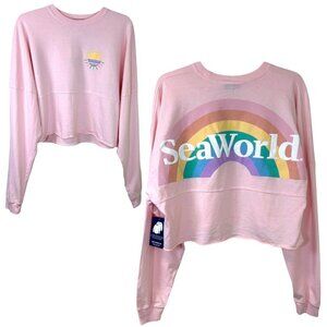 Sea World x Spirit Jersey - Women’s Oversized Crop-Top, Rainbow - Pink, Medium